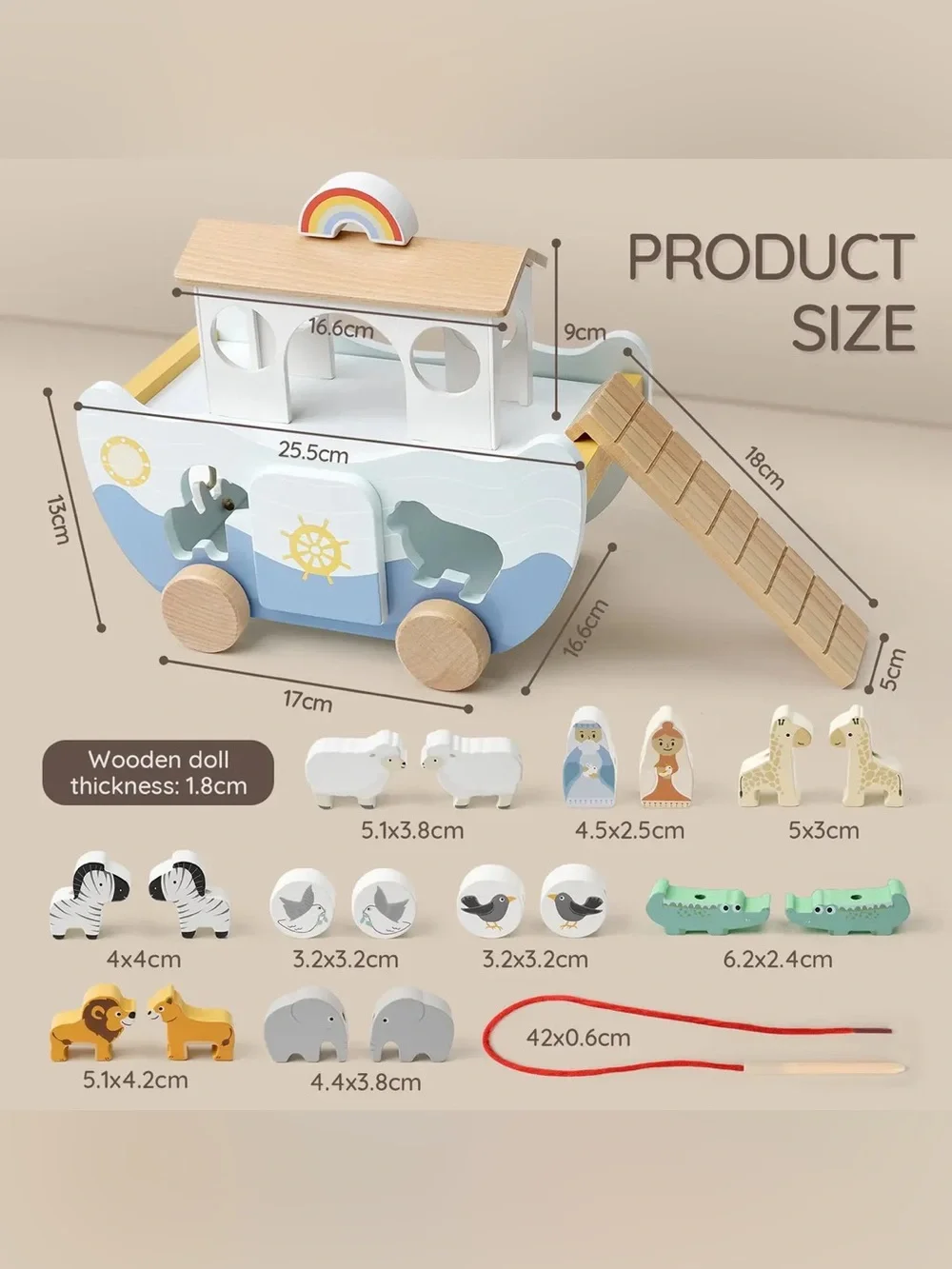 JoyReal Wooden Noah's Ark Toy for Montessori Learning